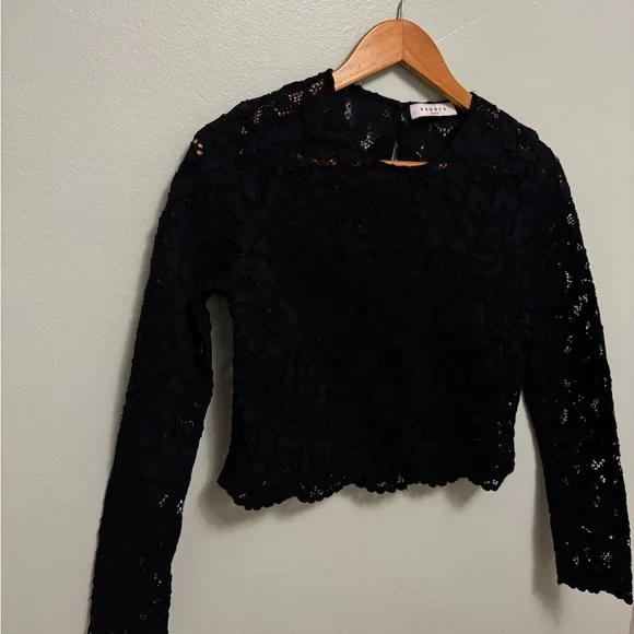 Sandro Black Lace Long Sleeve Blouse - Picture 3 of 12